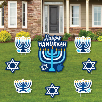 Hanukkah Menorah - Yard Sign and Outdoor Lawn Decorations - Chanukah Holiday Party Yard Signs - Set of 8