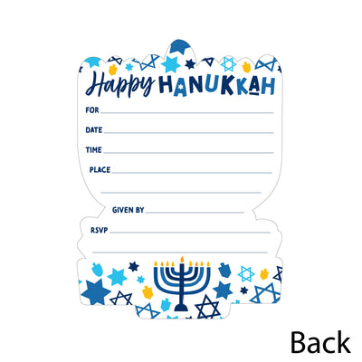 Hanukkah Menorah - Shaped Fill-In Invitations - Chanukah Holiday Party Invitation Cards with Envelopes - Set of 12