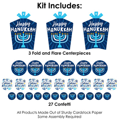Hanukkah Menorah - Chanukah Holiday Party Decor and Confetti - Terrific Table Centerpiece Kit - Set of 30