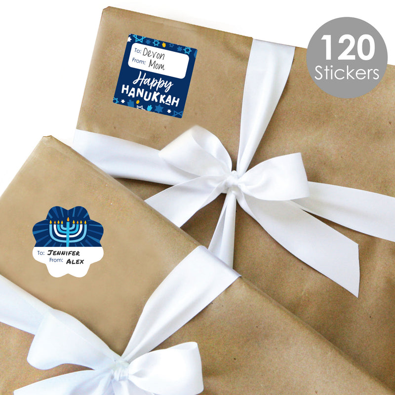 Hanukkah Menorah - Assorted Chanukah Holiday Party Gift Tag Labels - To and From Stickers - 12 Sheets - 120 Stickers