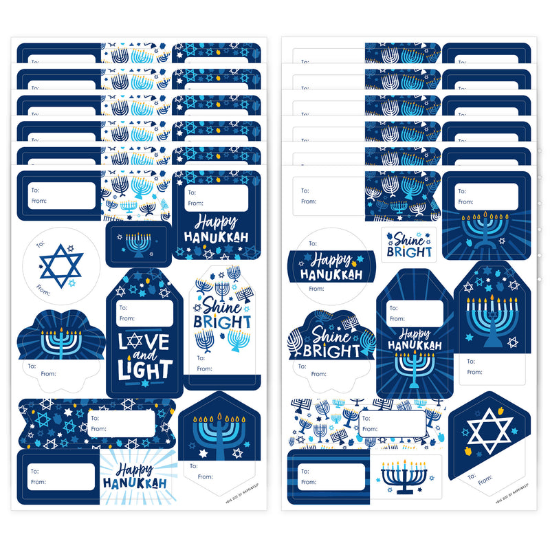Hanukkah Menorah - Assorted Chanukah Holiday Party Gift Tag Labels - To and From Stickers - 12 Sheets - 120 Stickers