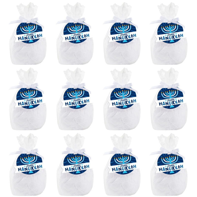 Hanukkah Menorah - Chanukah Holiday Party Clear Goodie Favor Bags - Treat Bags With Tags - Set of 12