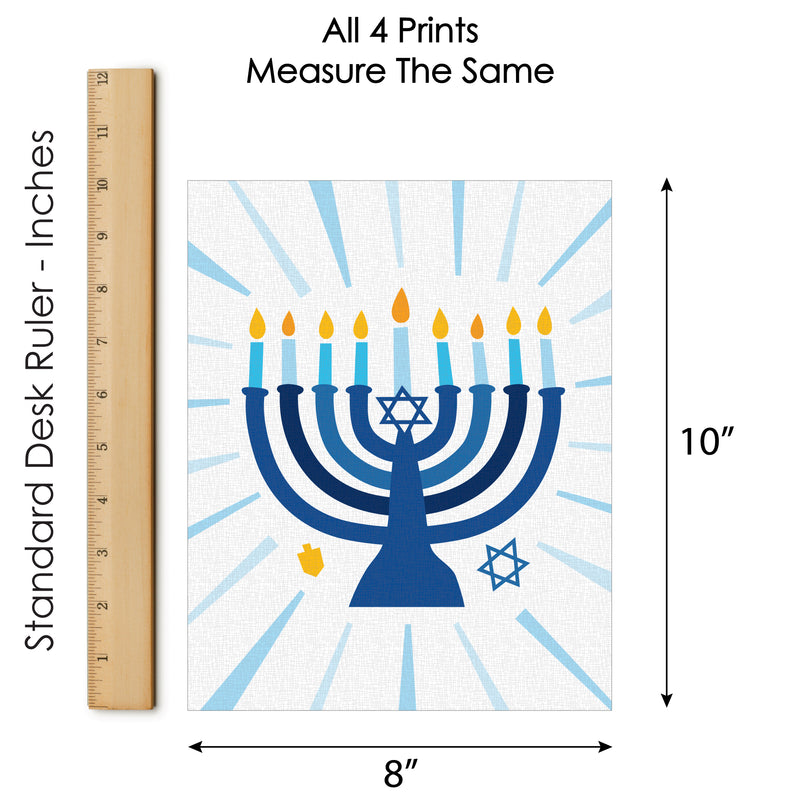 Hanukkah Menorah - Unframed Chanukah Holiday Linen Paper Wall Art - Set of 4 - Artisms - 8 x 10 inches