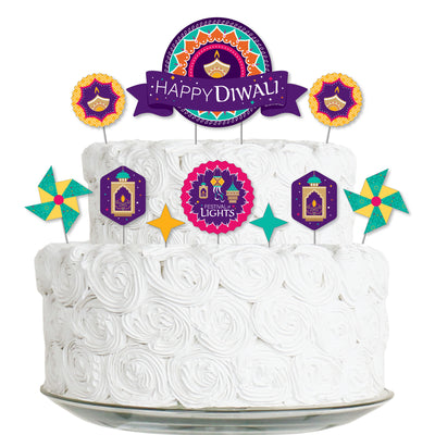 Happy Diwali - Festival of Lights Party Cake Decorating Kit - Cake Topper Set - 11 Pieces