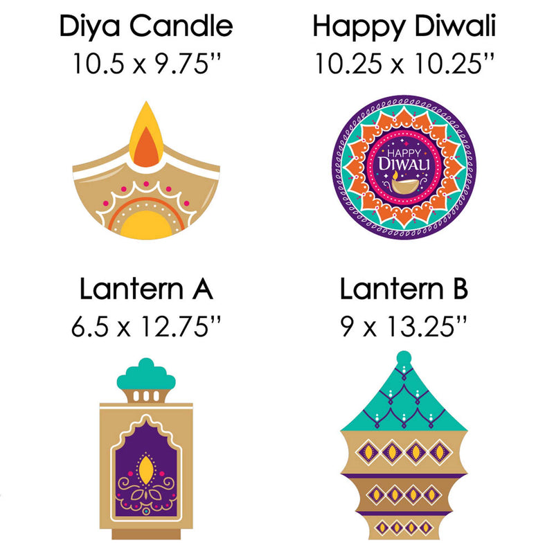Happy Diwali - Diya Candles Lawn Decorations - Outdoor Festival of Lights Party Yard Decorations - 10 Piece