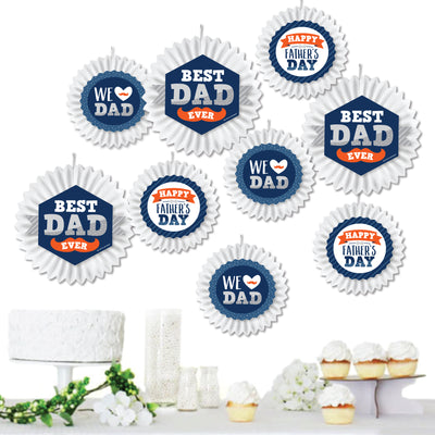 Happy Father's Day - Hanging We Love Dad Party Tissue Decoration Kit - Paper Fans - Set of 9