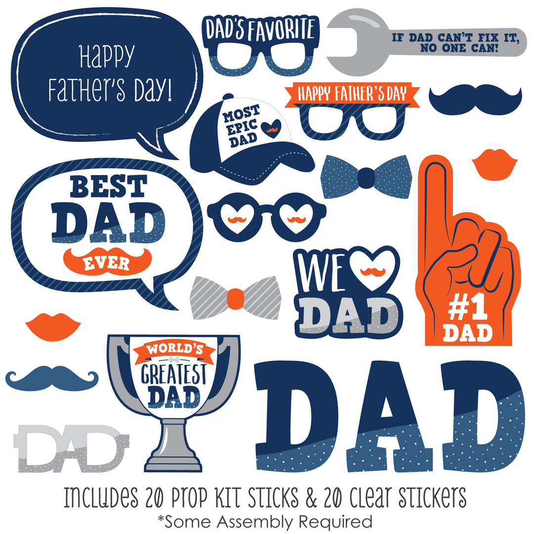 Happy Father's Day - We Love Dad Party Photo Booth Props Kit - 20 Count