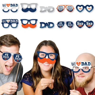 Happy Father's Day Glasses - Paper Card Stock We Love Dad Party Photo Booth Props Kit - 10 Count