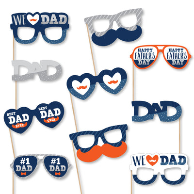 Happy Father's Day Glasses - Paper Card Stock We Love Dad Party Photo Booth Props Kit - 10 Count