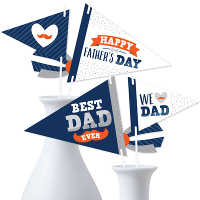 Happy Father's Day - Triangle We Love Dad Party Photo Props - Pennant Flag Centerpieces - Set of 20