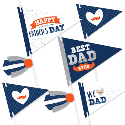 Happy Father's Day - Triangle We Love Dad Party Photo Props - Pennant Flag Centerpieces - Set of 20