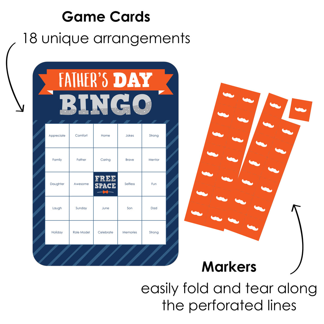 Happy Father's Day - Bingo Cards and Markers - We Love Dad Party Bingo Game - Set of 18