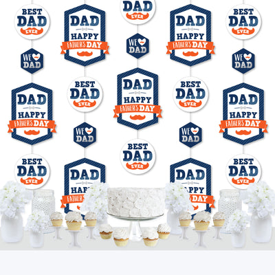 Happy Father's Day - We Love Dad Party DIY Dangler Backdrop - Hanging Vertical Decorations - 30 Pieces