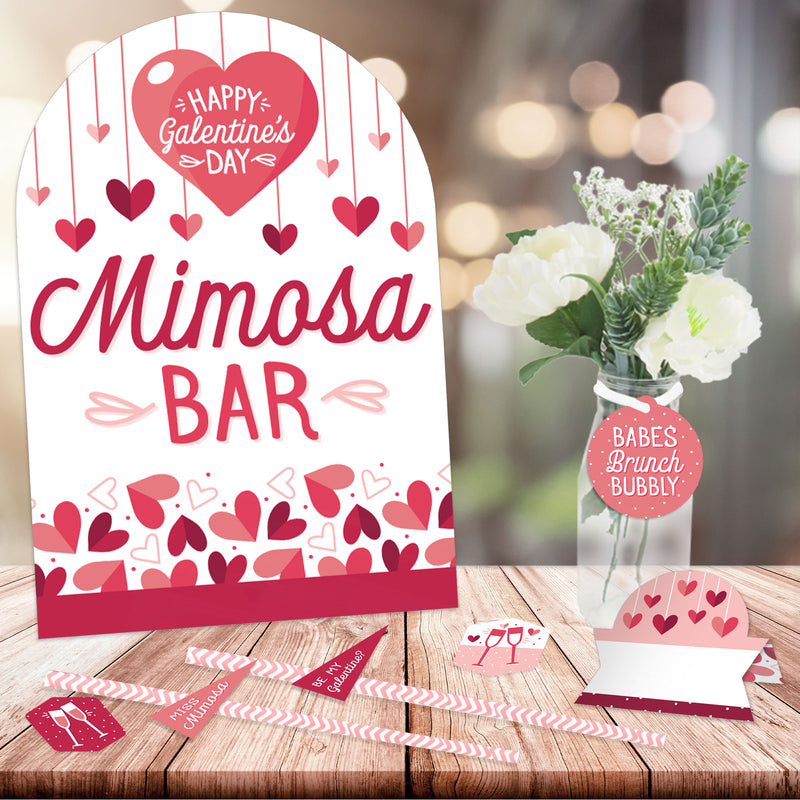 Happy Galentine’s Day - DIY Valentine’s Day Party Mimosa Bar Signs - Drink Bar Decorations Kit - 50 Pieces
