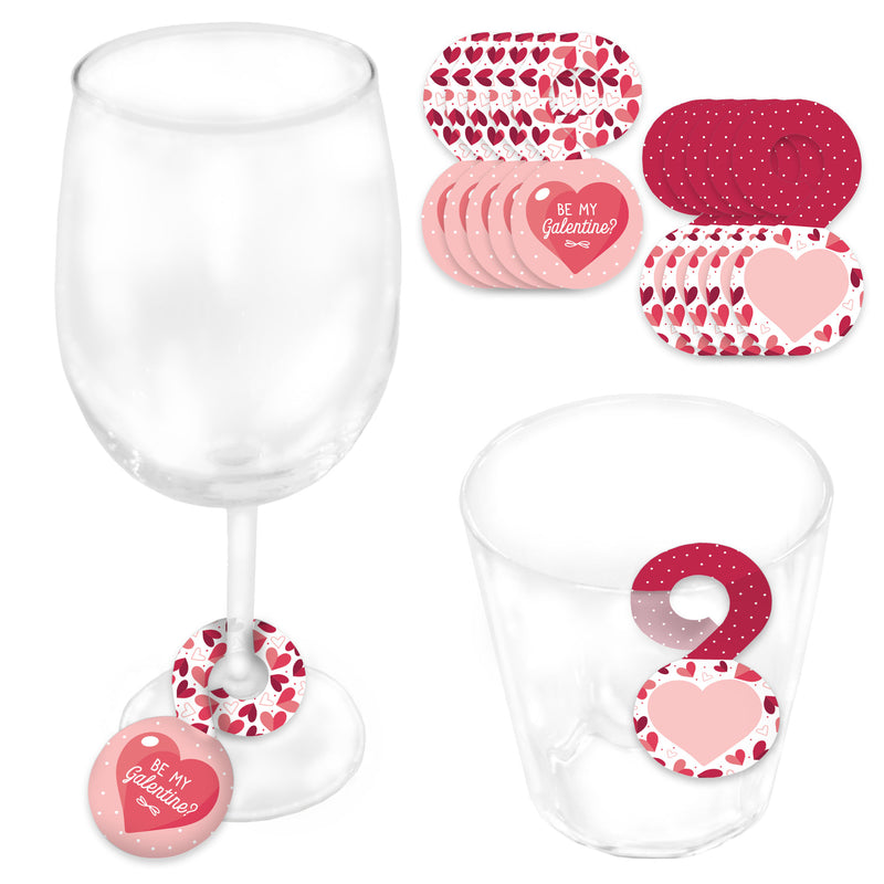 Happy Galentine’s Day - Valentine’s Day Party Paper Beverage Markers for Glasses - Drink Tags - Set of 24