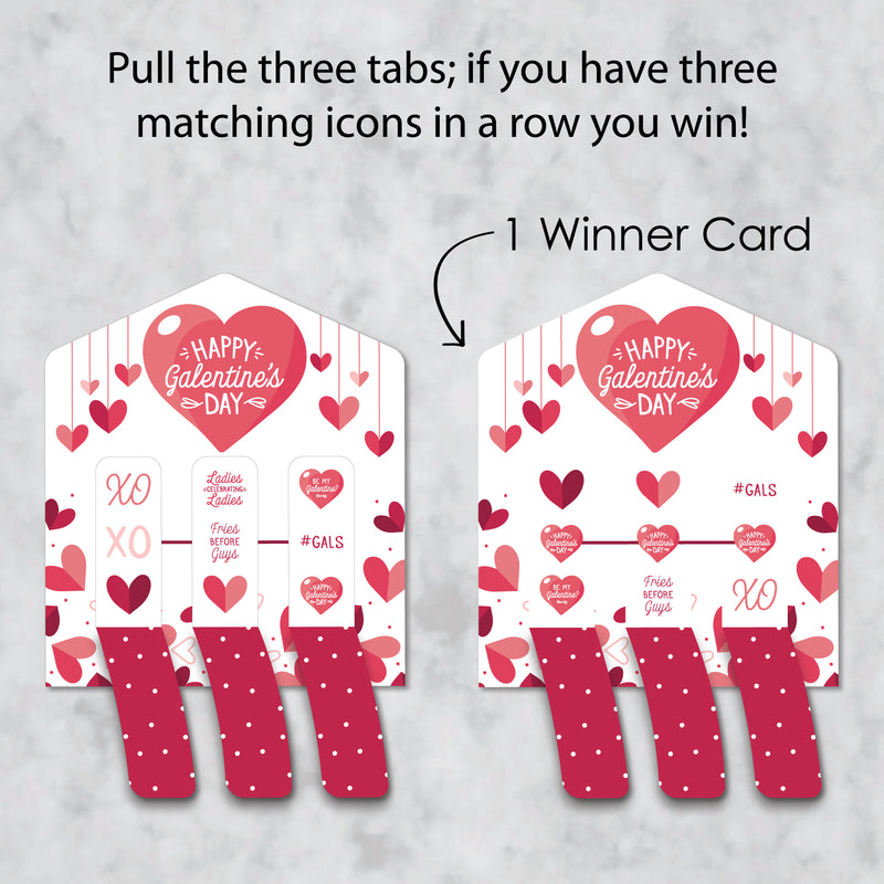 Happy Galentine’s Day - Valentine’s Day Party Game Pickle Cards - Pull Tabs 3-in-a-Row - Set of 12