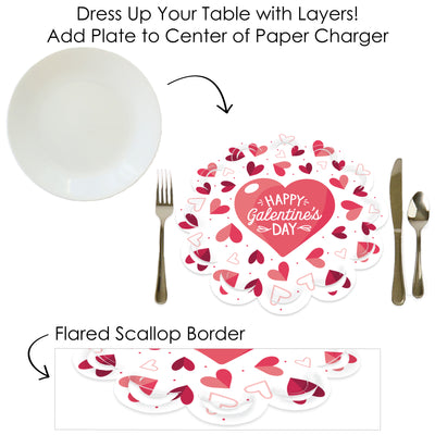 Happy Galentine’s Day - Valentine’s Day Party Round Table Decorations - Paper Chargers - Place Settin