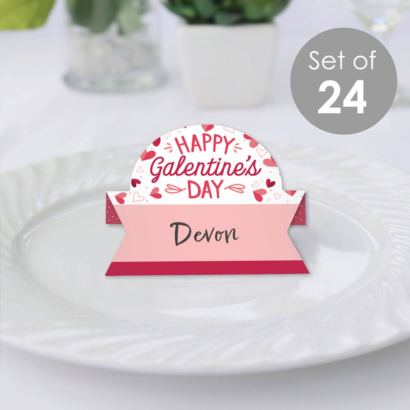 Happy Galentine’s Day - Valentine’s Day Party Tent Buffet Card - Table Setting Name Place Cards - Set of 24