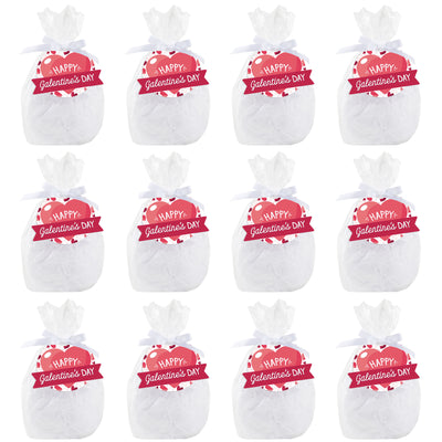 Happy Galentine’s Day - Valentine’s Day Party Clear Goodie Favor Bags - Treat Bags With Tags - Set of 12