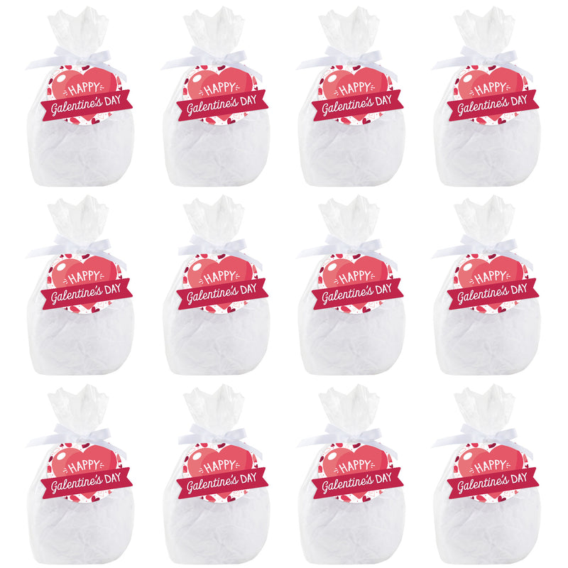 Happy Galentine’s Day - Valentine’s Day Party Clear Goodie Favor Bags - Treat Bags With Tags - Set of 12