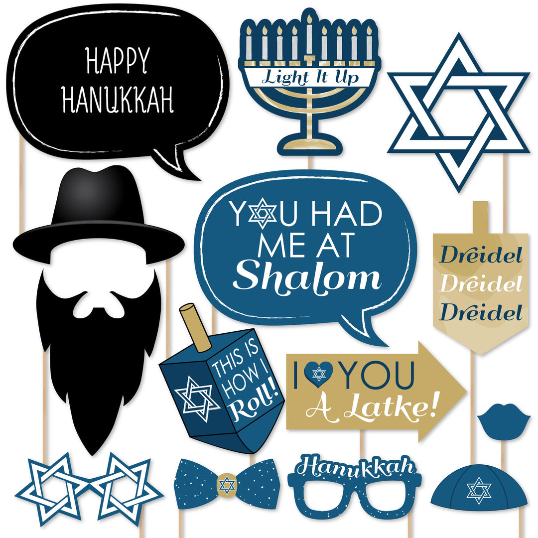 Happy Hanukkah - Chanukah Photo Booth Props Kit - 20 Count