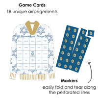 Happy Hanukkah - Bingo Cards and Markers - Chanukah Shaped Bingo Game - Set of 18