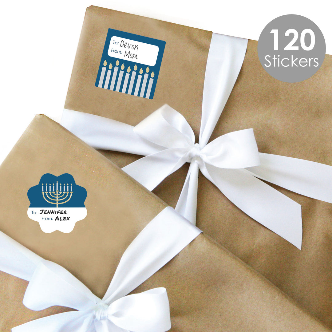 Happy Hanukkah - Assorted Chanukah Holiday Party Gift Tag Labels - To and From Stickers - 12 Sheets - 120 Stickers