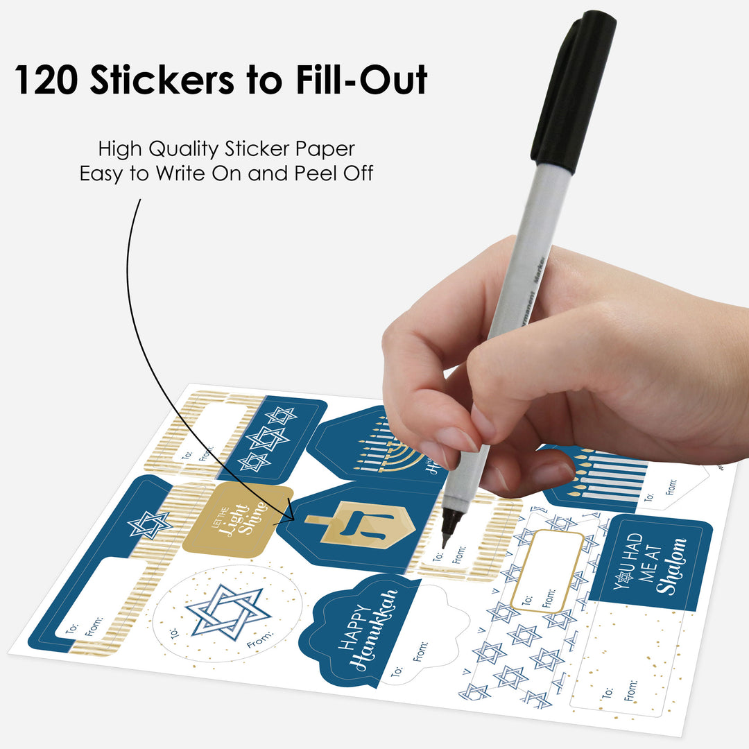 Happy Hanukkah - Assorted Chanukah Holiday Party Gift Tag Labels - To and From Stickers - 12 Sheets - 120 Stickers