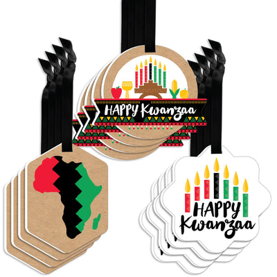 Happy Kwanzaa - Assorted African Heritage Holiday Party Favor Tags - Gift Tag Toppers - Set of 12