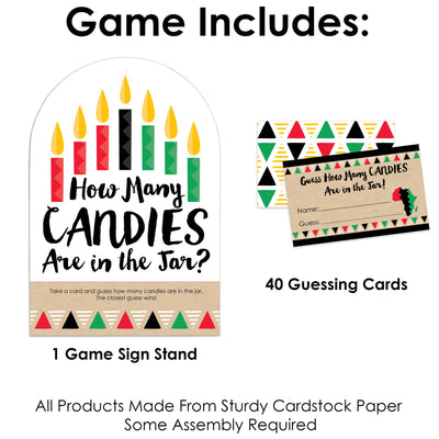 Happy Kwanzaa - How Many Candies African Heritage Holiday Party Game - 1 Stand and 40 Cards - Candy Guessing Game