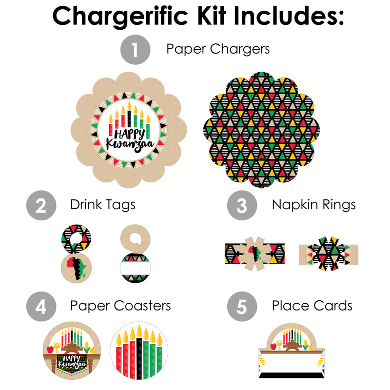 Happy Kwanzaa - African Heritage Holiday Party Paper Charger and Table Decorations - Chargerific Kit - Place Setting for 8