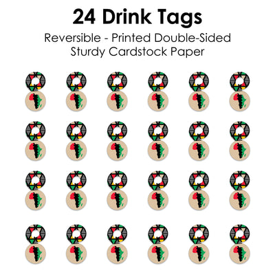 Happy Kwanzaa - African Heritage Holiday Party Paper Beverage Markers for Glasses - Drink Tags - Set of 24
