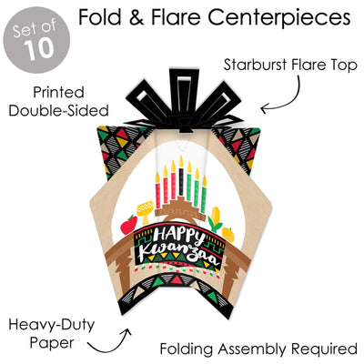 Happy Kwanzaa - Table Decorations - African Heritage Holiday Fold and Flare Centerpieces - 10 Count