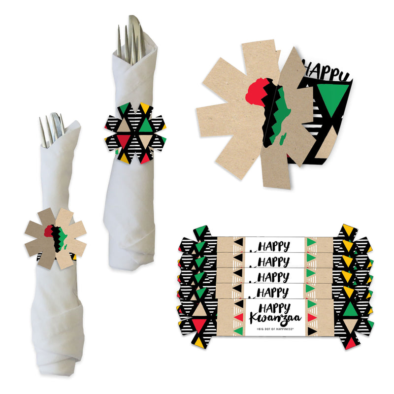 Happy Kwanzaa - African Heritage Holiday Party Paper Napkin Holder - Napkin Rings - Set of 24