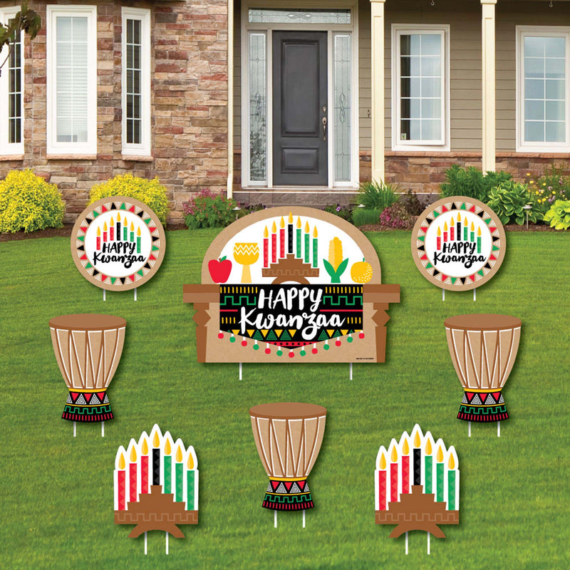 Happy Kwanzaa - Yard Sign & Outdoor Lawn Decorations - African Heritage Holiday Yard Signs - Set of 8