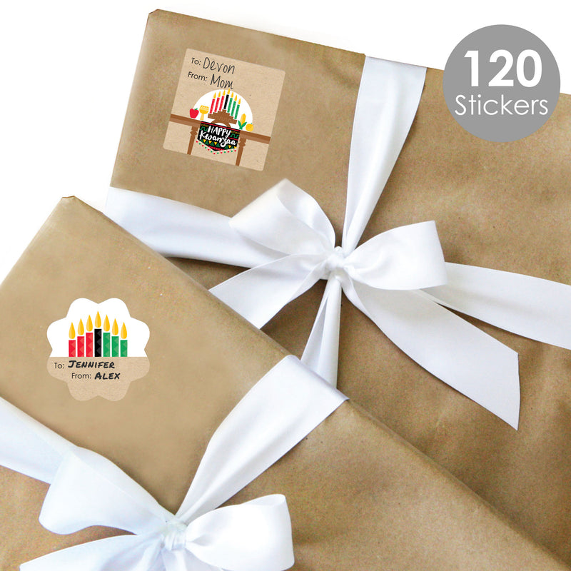 Happy Kwanzaa - Assorted African Heritage Holiday Party Gift Tag Labels - To and From Stickers - 12 Sheets - 120 Stickers