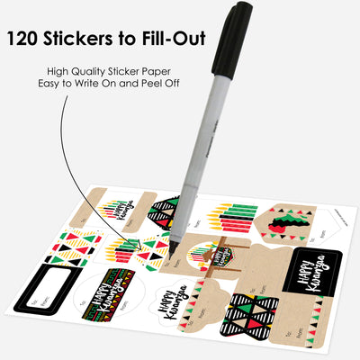 Happy Kwanzaa - Assorted African Heritage Holiday Party Gift Tag Labels - To and From Stickers - 12 Sheets - 120 Stickers