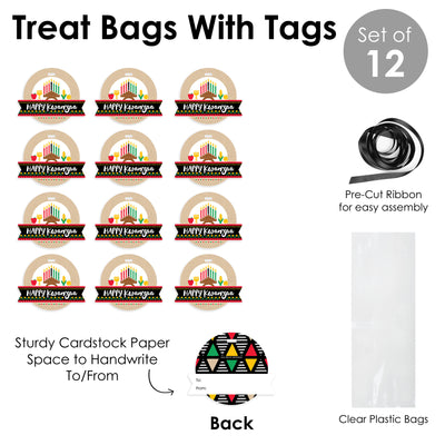 Happy Kwanzaa - African Heritage Holiday Party Clear Goodie Favor Bags - Treat Bags With Tags - Set of 12