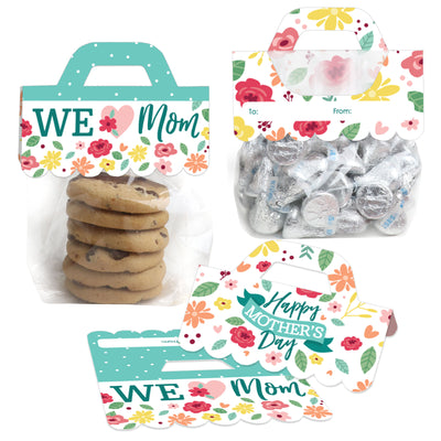 Colorful Floral Happy Mother's Day - DIY We Love Mom Party Clear Goodie Favor Bag Labels - Candy Bags with Toppers - Set of 24
