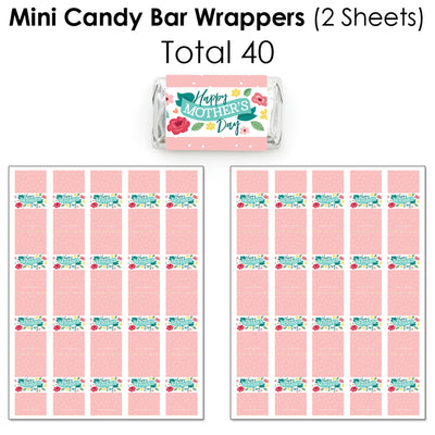 Colorful Floral Happy Mother's Day - Mini Candy Bar Wrappers, Round Candy Stickers and Circle Stickers - We Love Mom Party Candy Favor Sticker Kit - 304 Pieces