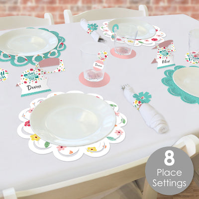 Colorful Floral Happy Mother's Day - We Love Mom Party Paper Charger and Table Decorations - Chargerific Kit - Place Setting for 8