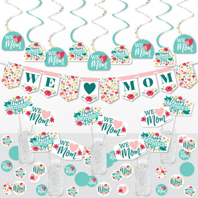 Colorful Floral Happy Mother's Day - We Love Mom Party Supplies Decoration Kit - Decor Galore Party Pack - 51 Pieces