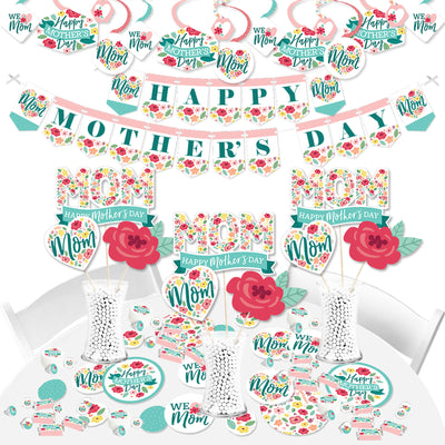 Colorful Floral Happy Mother's Day - We Love Mom Party Supplies - Banner Decoration Kit - Fundle Bundle