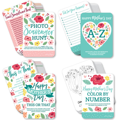 Colorful Floral Happy Mother's Day - 4 We Love Mom Party Games - 10 Cards Each - Gamerific Bundle