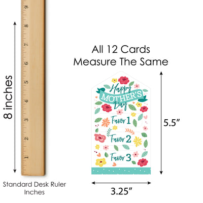 Colorful Floral Happy Mother's Day - We Love Mom Party Game Pickle Cards - Kids Coupon Pull Tabs - Set of 12