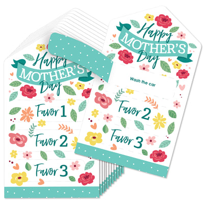 Colorful Floral Happy Mother's Day - We Love Mom Party Game Pickle Cards - Kids Coupon Pull Tabs - Set of 12