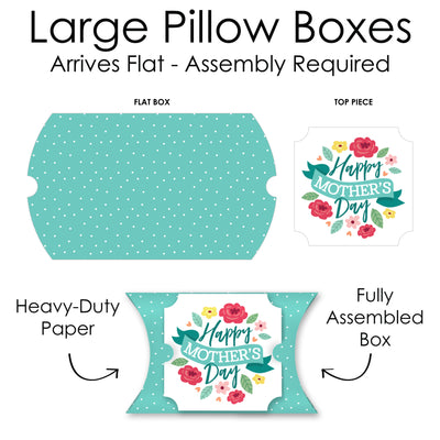 Colorful Floral Happy Mother's Day - Favor Gift Boxes - We Love Mom Party Large Pillow Boxes - Set of 12
