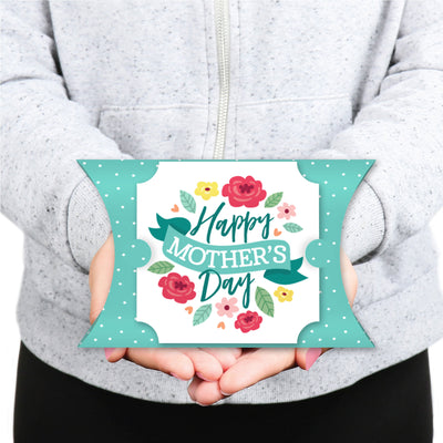 Colorful Floral Happy Mother's Day - Favor Gift Boxes - We Love Mom Party Large Pillow Boxes - Set of 12