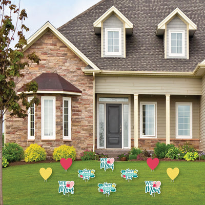 Colorful Floral Happy Mother's Day - Heart Lawn Decorations - Outdoor We Love Mom Party Yard Decorations - 10 Piece