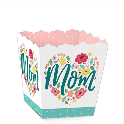 Colorful Floral Happy Mother's Day - Party Mini Favor Boxes - We Love Mom Party Treat Candy Boxes - Set of 12